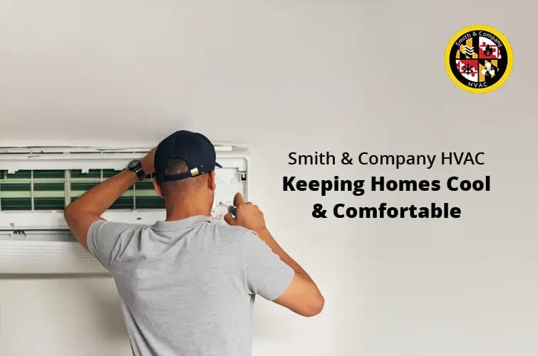 Smith & Company HVAC technician servicing air conditioner.