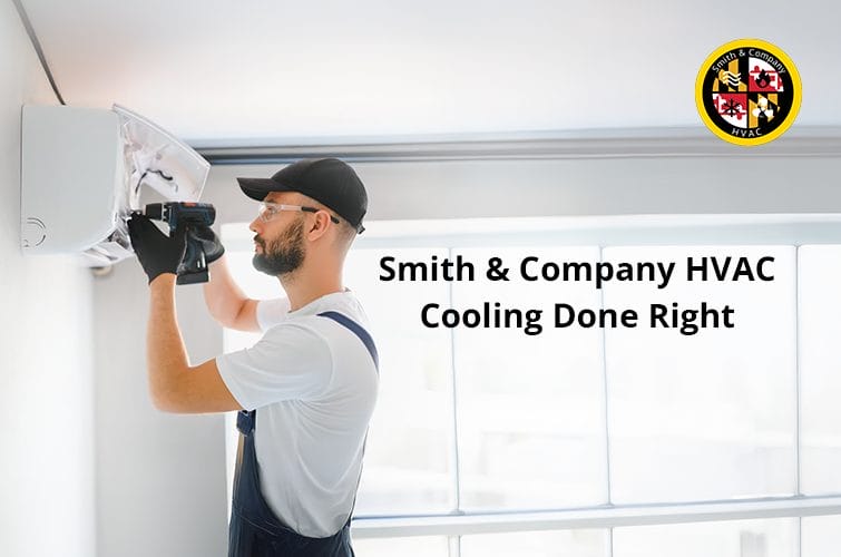 Smith & Company HVAC technician performing AC unit checkup.