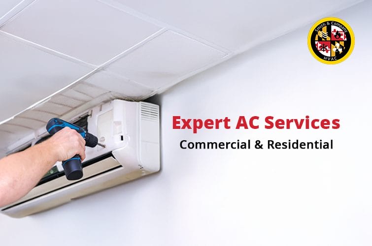 Smith & Company HVAC technician installing a ductless AC unit.