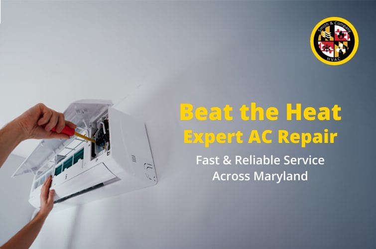 Smith & Company HVAC technician troubleshooting air conditioning unit for summer AC repair service